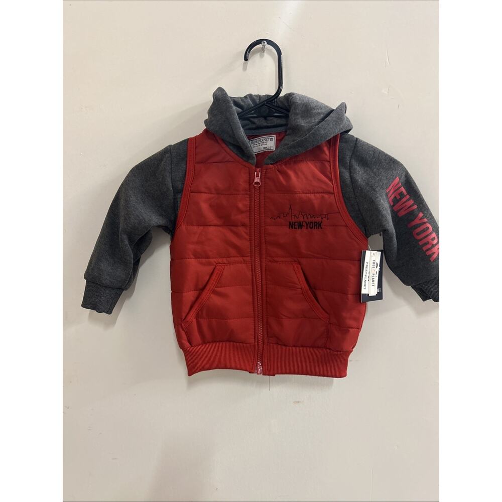 Free Planet Jacket 2T Toddler Red/Grey Zip Up Hooded Sweater New York Jackt Only